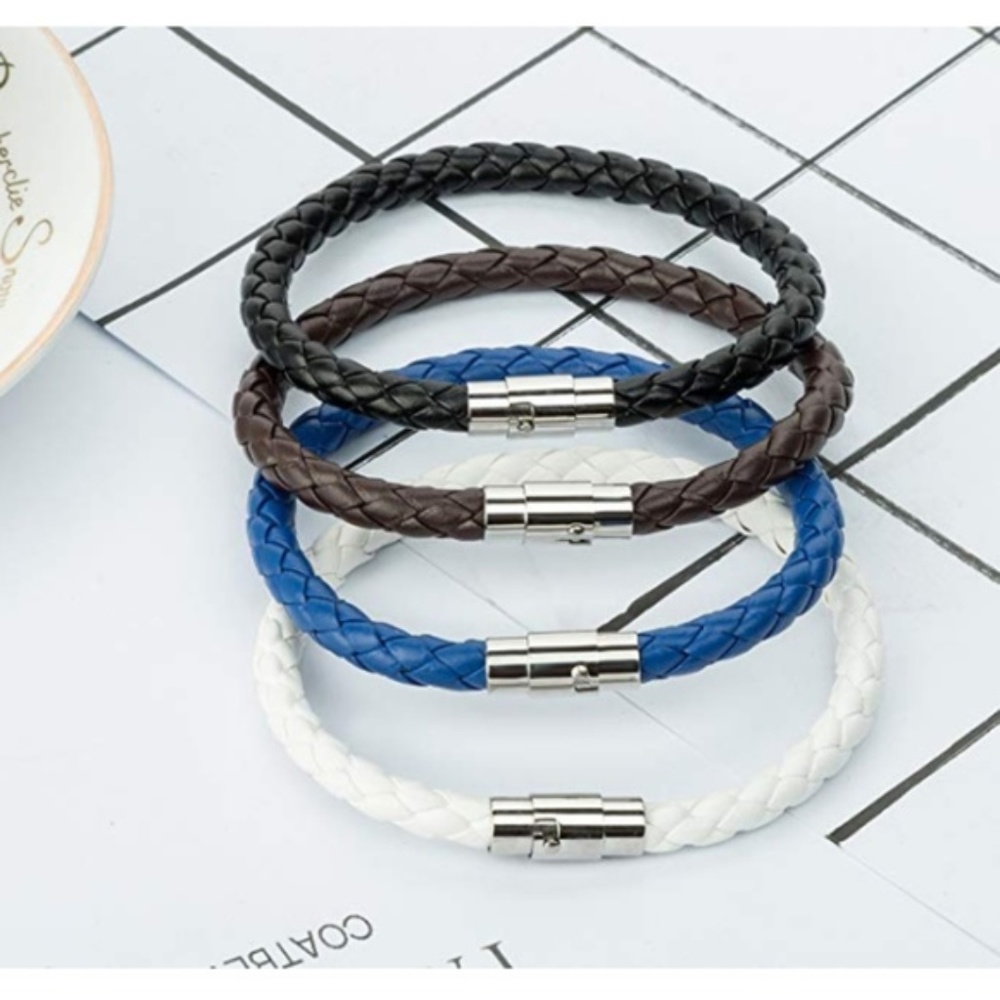 Mens 4pc. Braided Leather Magnetic Wristband - Picture 3 of 5